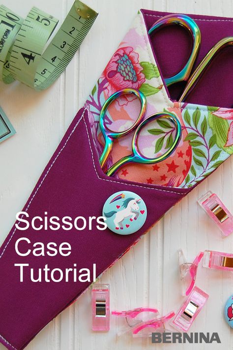 Stitch a simple case to keep your favorite sewing scissors safe and secure! This is a great project for using larger scraps or fat quarters, and you can stitch one up in just about an hour. Print out the free PDF pattern and follow along with the Scissors Case Tutorial to get started. #sewing #scissors #case #holder #tools #free #pattern #tutorial Easy Sewing Crafts, Scissor Case Tutorial, Scissor Case Pattern, Sewing Machine Tension, Scissors Case, Scissor Case, Sewing Scissors, Small Sewing Projects, Fabric Scissors