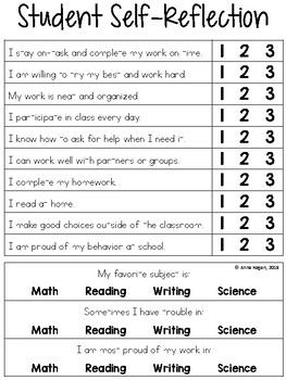 Student Self-Reflection for Conference or Growth Mindset Student Reflection For Conferences, Parent Teacher Conference Forms, Conference Forms, Student Self Assessment, Student Reflection, School Counseling Lessons, Professional Development For Teachers, Teacher Conferences, Parent Teacher Conferences