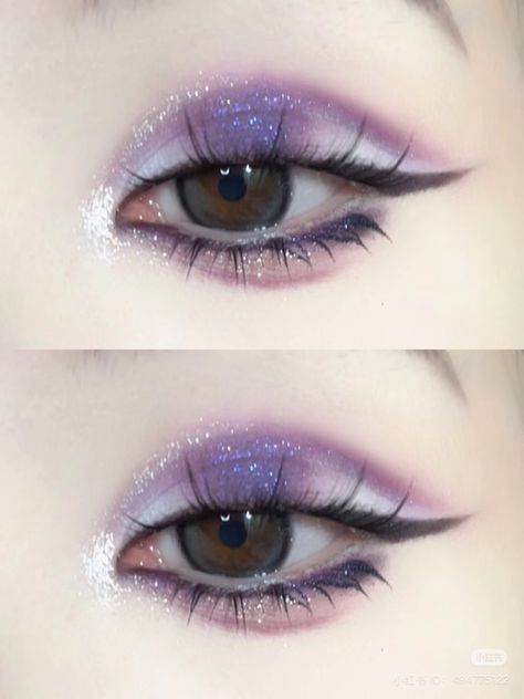 Eye Makeup Japanese, Lavender Douyin Makeup, Purple Douyin Makeup Looks, Shinobu Makeup Inspired, Purple Eye Makeup Douyin, Purple Alt Eye Makeup, Pretty Eye Makeup, Purple Eye Makeup, Eye Makeup Techniques