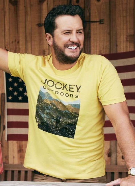 Luke Bryan Pictures, Weekend Camping, Jockey Mens, Weekend Camping Trip, Best Country Music, Flat Collar, Sleeve Packaging, Luke Bryan, Yellow Shirts