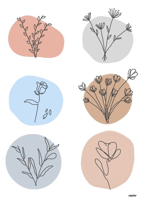 Aesthetic Diy Stickers Drawing, Line Art Drawings Flowers, Flower Stickers Aesthetic, Scandi Flowers, Line Drawing Flower, Flower Line Drawing, Plant Doodle, Doodle Art Flowers, Instagram Highlight Covers