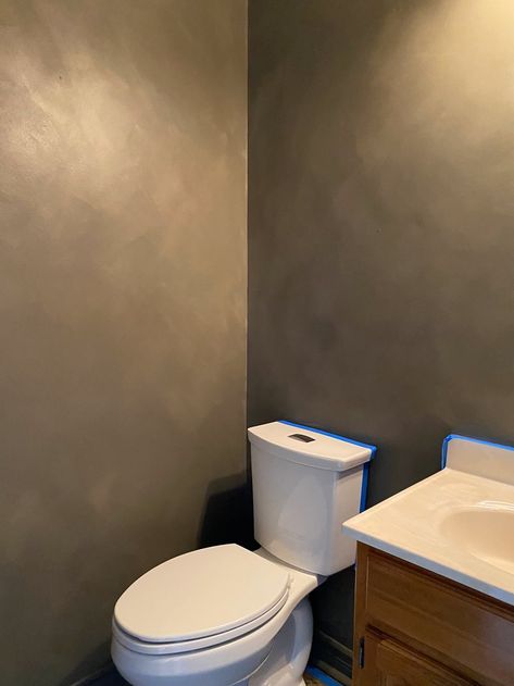 Lime Wash Walls Powder Room, Lime Washed Bathroom Walls, Limewash Effect Paint, Limewash With Paint, Diy Sponge Wall Paint, Limewash Small Bathroom, Gray Limewash Bathroom, Faux Wall Painting Ideas, Clay Painted Walls