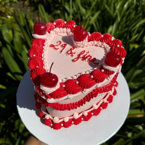 29 & fineeeee 🍒 #cutecakes #vintagecakes #heartcakes #occakes #socalcakes #birthdaycakeinspo #orangecountycakes #weddingcakes #ocevents #cakes #cakebusiness #cherry #29thbirthday #29andfine 29 Cake Ideas, 29 Birthday Cake Ideas, Cherry Birthday Cake Ideas, Birthday Cake With Cherries, Cherry Cake Design, Heart Shaped Cherry Cake, 29 Birthday Cake, Heart Birthday Cake With Cherries, Vintage Cake Cherry