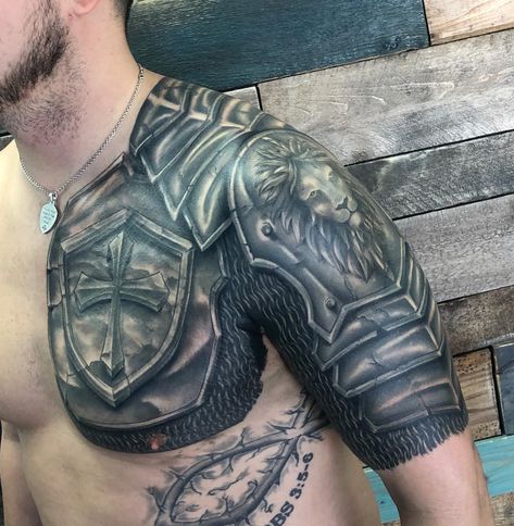 Spartan Armor Tattoo, Armor Tattoo Sleeve, Armor Sleeve Tattoo, Shoulder Cover Up Tattoos, Religous Tattoo, Mechanical Tattoo, Armour Tattoo, Shoulder Armor Tattoo, Body Armor Tattoo