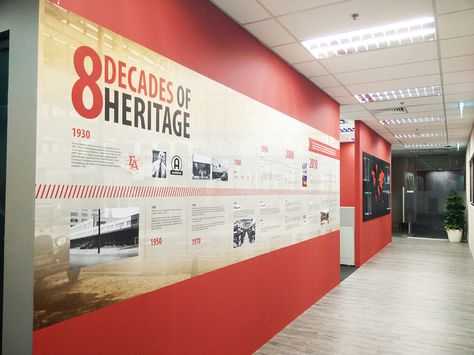 Corporate Timeline Wall, Company Timeline, Exhibition Layout, Timeline Wall, Timeline Diagram, Heritage Wall, Office Wall Graphics, Company Interior, Office Graphics