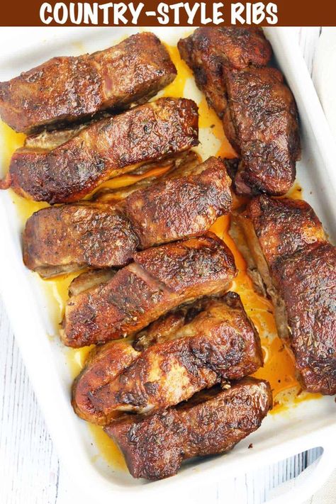 Oven-Baked Country Style Ribs - Healthy Recipes Blog Country Ribs Oven, Slow Cook Pork Ribs, Beef Country Style Ribs, Baked Country Style Ribs, Boneless Country Style Ribs, Country Ribs Recipe, Boneless Country Style Pork Ribs, Oven Pork Ribs, Ribs Recipe Oven