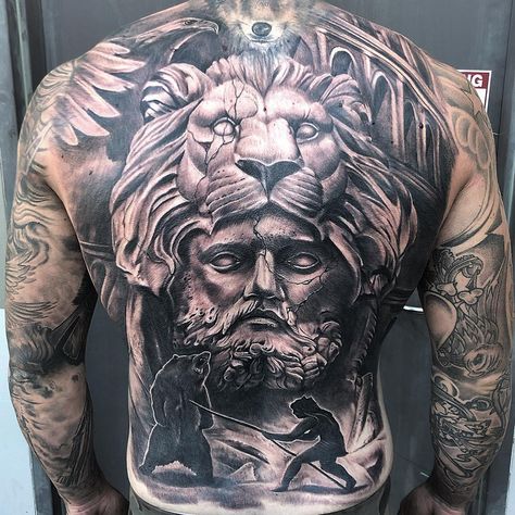 101 Amazing Greek Tattoo Designs You Need To See! | Outsons | Men's Fashion Tips And Style Guide For 2020 Greek Goddess Tattoo, Greece Tattoo, Tattoo Perna, Zeus Statue, Greek Tattoo, Greek God Tattoo, Backpiece Tattoo, Cool Back Tattoos, Zeus Tattoo