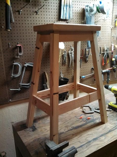 Shop stool made from only 2x4s - by BPatterson @ LumberJocks.com ~ woodworking community Stool Plans, Woodwork Shop, Woodworking Garage, Shop Stool, Into The Wood, Woodworking Books, Woodworking Joinery, Woodworking Table, Woodworking Workbench