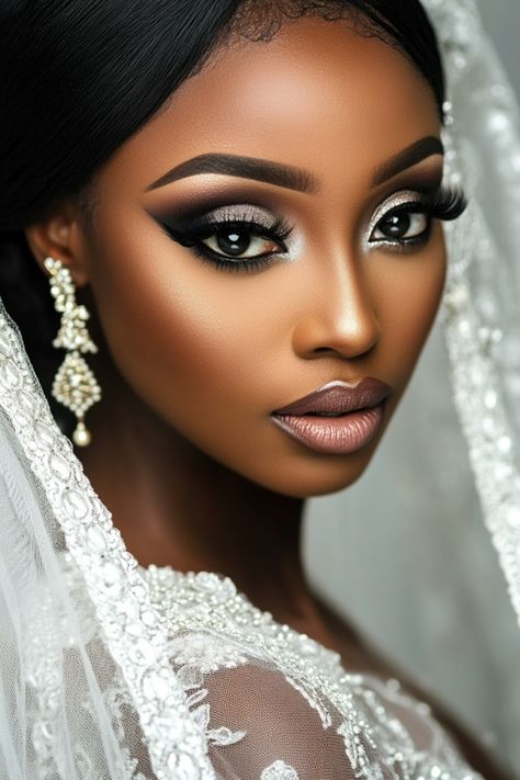 50+ dramatic bridal makeup ideas for brides who love a bold aesthetic. Featuring smoky shadows, bold eyeliner, and radiant finishes, these looks will elevate your bridal style. Ready to make a statement? Explore the collection for all the glamorous details. #makeuplooks #dramaticbride #weddingdaybeauty Indian Bridal Makeup For Dark Skin, Black Bridal Makeup Dark Skin, Sultry Bridal Makeup, Black Bride Makeup Wedding, Goth Wedding Makeup, Makeup Looks Glamour, Bold Bridal Makeup, Black Bride Makeup, Bridal Glam Makeup