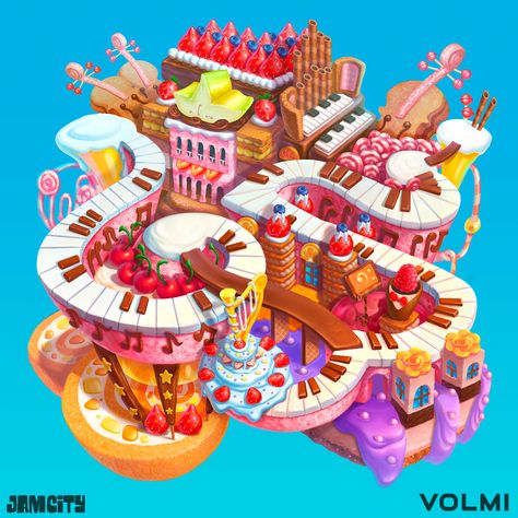 ArtStation - Musical Sweet City, Volmi Games Candy 3d Art, Candy Forest Illustration, Candy City, Candy World Illustration, Candyland Fantasy Art, Candy Landscape, Factory Illustration, Fruit Sketch, Sweet Factory