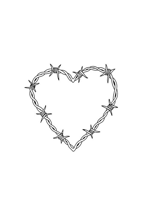 Cool Heart Tattoos For Women, Heart Bobwire Tattoo, Bar Wire Heart Tattoo, Barbed Wire Heart Tattoo Design, Barbed Wire Heart Drawing, Barred Wire Tattoo, Barber Wire Heart Tattoo, Barb Heart Tattoo, Barb Wire Heart Tattoo Design