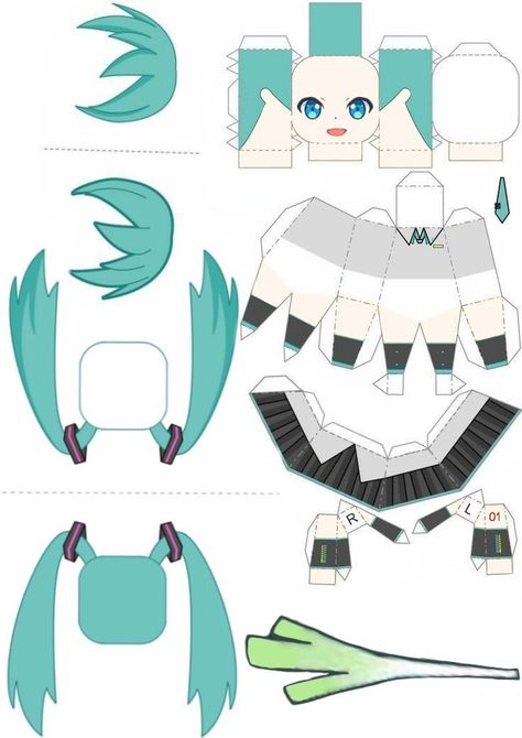 Hatsune Miku Papercraft Template, Hatsune Miku Papercraft, Miku Papercraft, Paper Doll Craft, Anime Paper, Paper Dolls Diy, Hello Kitty Crafts, Paper Toys Template, Instruções Origami