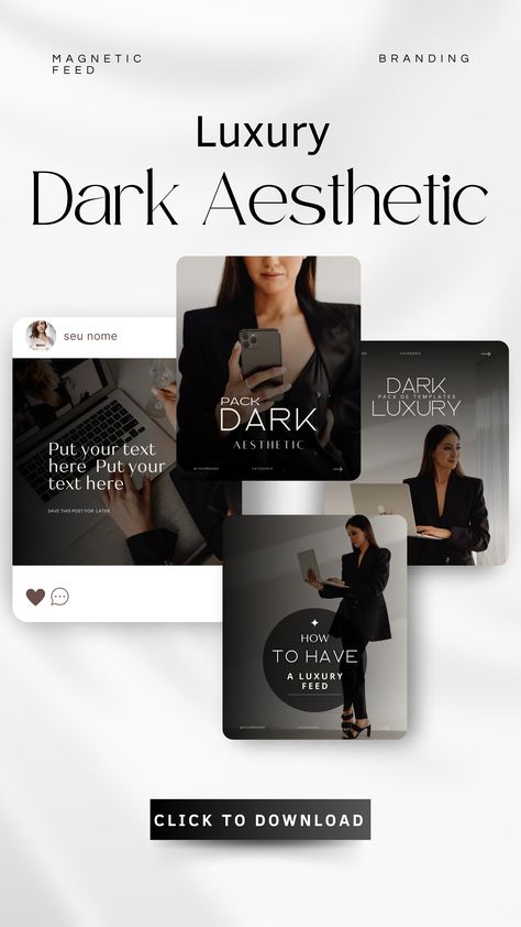 Luxury Dark Aesthetic Instagram Canva Templates Pack - 50 Elegant Posts & Stories Elegant Social Media Post Design, Luxury Dark Aesthetic, Dark Black Aesthetic, Branding Essentials, Aesthetic Canva Templates, Photoshop Hacks, Elegant Instagram, Luxury Instagram, Cohesive Instagram Feed