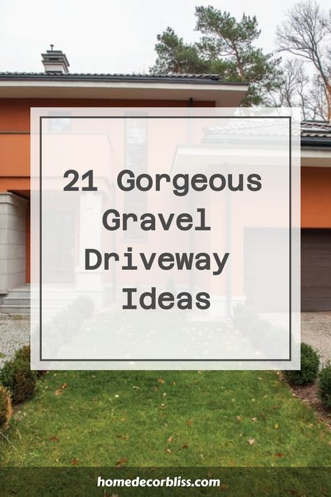 Explore these 21 stunning gravel driveway ideas to elevate your home's curb appeal. From modern designs to rustic charms, find inspiration to transform your driveway into a beautiful focal point of your property. Whether you prefer sleek minimalism or cozy cottage vibes, there's a gravel driveway idea here for every style. Enhance the exterior of your house with these gorgeous and practical design concepts that will leave a lasting impression on visitors and passersby alike. Upgrade your drivewa Rock Driveway Ideas Front Yards, Split Driveway Ideas, Driveway Addition Ideas, Pea Gravel Driveway Ideas, Small Driveway Ideas Parking, Side Driveway Ideas, Paved Driveway Ideas, Driveway Alternatives, Small Driveway Ideas