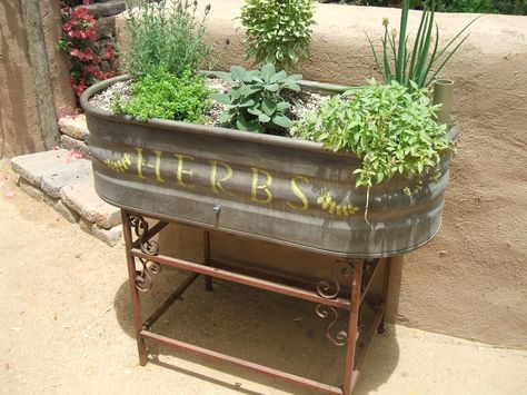 Horse trough garden...I'm so doing this on my deck! Patio Herb Garden, Indoor Gardening Supplies, Horse Trough, Patio Container Gardening, Metal Tub, Healthy Garden, Garden Containers, Garden Layout, Raised Garden