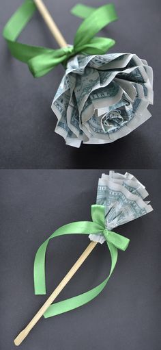 Origami Flower Tutorial, Oragami Money, Money Origami Tutorial, Gift Card Bouquet, Origami Flowers Tutorial, Graduation Money Gifts, Money Rose, Folding Money, Dollar Origami