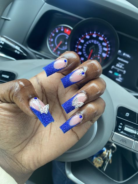 Short Royal Blue Acrylic Nails, Baby Blue Nails French Tip, Blue Nails French Tip, Royal Blue Acrylic Nails, Blue Nails French, Nails French Tip, Short Acrylics, Baby Blue Nails, Blue Acrylic Nails