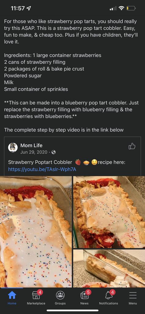 Pop Tart Cobbler, Poptart Cobbler Recipe, Strawberry Pop Tart Cobbler, Strawberry Poptart Cobbler, Tasty Baking, Sweet Snacks Recipes, Food Recepie, Fun Baking Recipes, Interesting Food Recipes