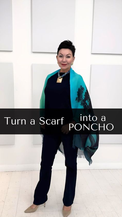 Shepherd's Fashions | Scarf Hack - Create a shoulder shrug with a big, beautiful scarf! #ScarfHack #Scarf #ScarfStyle #StyleHack #FashionHack… | Instagram Diy Shrug From Scarf, Scarf Into Jacket, Scarf Jacket Diy, How To Wear A Scarf As A Shawl, Big Scarf How To Wear A, How To Wear A Big Scarf, Different Ways To Wear A Scarf, Scarf Shrug, Scarf Hacks