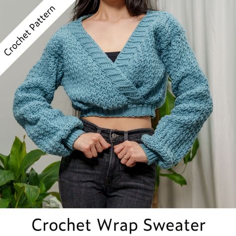 Crop Sweater Pattern, Crochet Wrap Sweater, Wrap Sweater Pattern, Photo Pattern, Crochet Wrap, Fun Crochet Projects, Crochet Cardigan Pattern, Crop Sweater, Wrap Cardigan