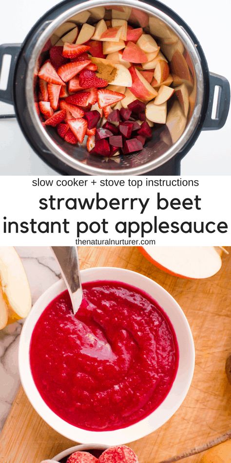 This easy Strawberry Beet Instant Pot Applesauce is delicious, has no added sugar and gets its amazing color from beets! Kid-friendly and the perfect way to get veggies in at breakfast, lunch, snack or whenever! Toddler breakfast ideas | kid recipes | homemade applesauce Applesauce Breakfast, Strawberry Applesauce, Instant Pot Applesauce, Instant Breakfast, Healthy Baby Food, Beet Recipes, Homemade Applesauce, Healthy Toddler Meals, Baby Snacks