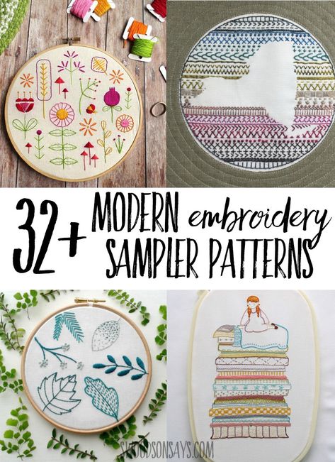 Always wanted to try embroidery? A sampler is a fun way to try a bunch of different stitches! Check out this big list of hand embroidery sampler patterns that are all modern and fun to sew. #embroidery #handembroidery #needlework Embroidery Sampler, Different Stitches, Embroidery Transfers, Embroidery Patterns Vintage, Learn Embroidery, Embroidery Patterns Free, 자수 디자인, Crewel Embroidery, Hand Embroidery Stitches