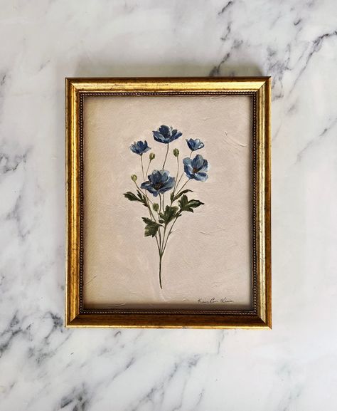 "WILDFLOWER: - High quality giclée print - 8x10\" - Unframed - Ready to ship *This print is a reproduction of an original oil painting I created on a wooden panel. It is printed with museum quality ink on archival fine art paper." Blue Vintage Painting, Vintage Paintings Aesthetic, Print Painting Ideas, Vintage Watercolor Paintings, Etsy Paintings, Vintage Floral Painting, Flower Still Life, Oil Painting Still Life, Bouquet Art