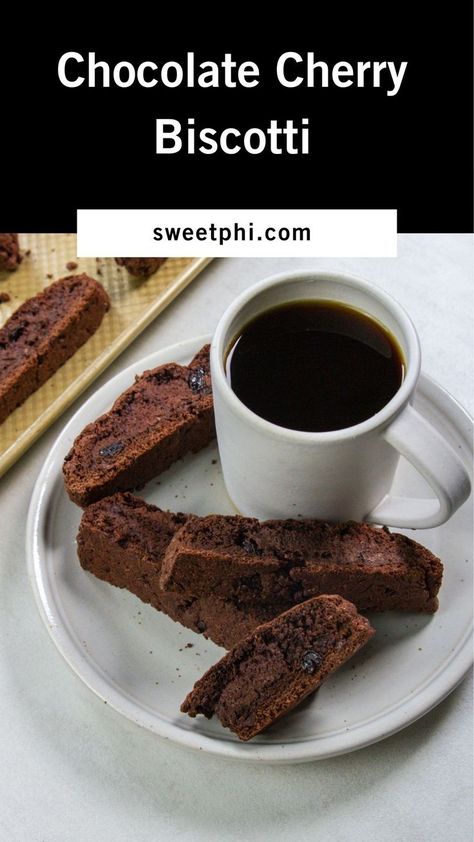 This recipe for chocolate cherry biscotti is the perfect pair to your favorite coffee.  Plus, if you’re on the hunt for a food gift, this is a great one to give! Find the full recipe on the blog! Chocolate Cherry Biscotti Recipe, Chocolate Cherry Biscotti, Cherry Biscotti, Italian Chocolate, Biscotti Recipe, Chocolate Delight, Quick And Easy Breakfast, Decadent Chocolate, Chocolate Cherry