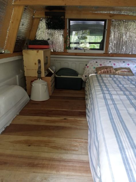 Marsha's Truck Camper Remodel (2021) Truck Bed Build Out, Kei Truck Camper, Truck Bed Camper Interior, Truck Camper Remodel, Horse Trailer Camper, Truck Cap Camping, Truck Cap Camper, Diy Truck Camper, Short Bed Truck Camper