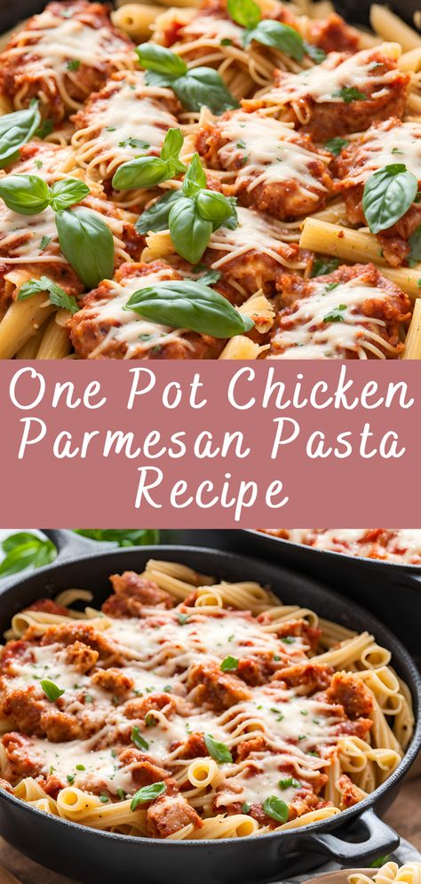 One Pot Chicken Parmesan Pasta Recipe | Cheff Recipes One Pot Chicken Parmesan Pasta, One Pot Chicken Parmesan, Chicken Parmesan Pasta Recipe, Chicken Parmesan Pasta, Parmesan Pasta, One Pot Chicken, Chicken Parm, Dinner With Ground Beef, Garden Salad