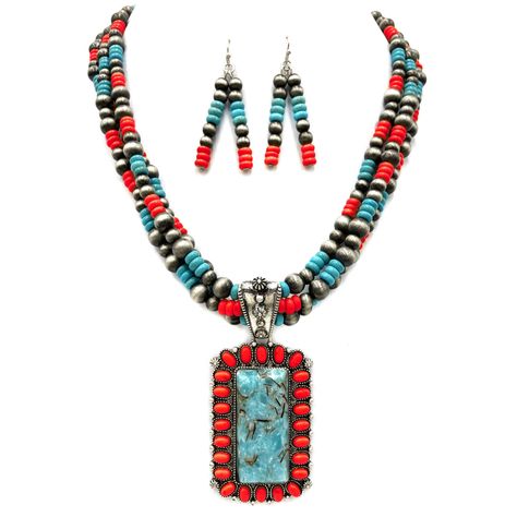 PRICES MAY VARY. Rio Grande Western Turquoise Stone Pendant Necklace with Earrings Dazzling Western Rustic Pendant Multilayer necklace Matching Earrings Rio Grande Western Turquoise Stone Pendant Beaded Necklace with Earrings Multilayer Necklace, Western Necklace, Necklaces Ideas, Western Turquoise, Turquoise Choker, Turquoise Western, Western Rustic, Turquoise Statement Necklace, Western Necklaces