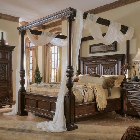 King Size Canopy Bed, Canopy Bedroom Sets, Four Post Bed, Wood Canopy Bed, Post Bed, Canopy Bed Curtains, Canopy Bed Frame, Romantic Bedroom Decor, Canopy Bedroom