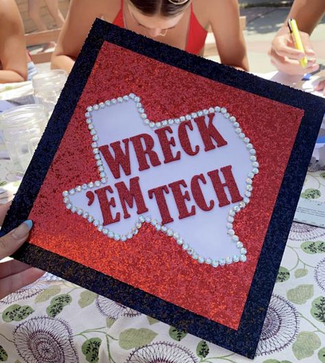 Texas Tech Graduation Cap, Texas Tech Aesthetic, Tech Graduation Cap, Texas College, Tech Aesthetic, Cap Decoration, Texas Tech University, Graduation Cap Designs, College Room