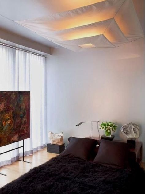 21 Interior Designs with Fluorescent Light Covers Interiorforlife.com Canvas ceiling light cover for the hideous hospitallike lighting in our apartment Luminaria Diy, Fluorescent Light Covers, Ceiling Light Covers, House Repair, Fabric Ceiling, Diy Lampe, Diy Ceiling, Fluorescent Light, Light Covers