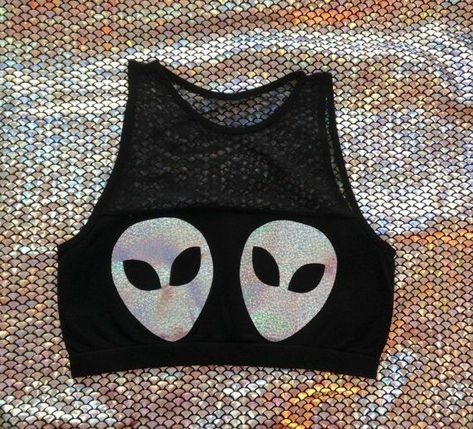 Alien Crop Top, Emma Kate, Space Grunge, Rave Babe, Festival Attire, Edc Outfits, I Want To Believe, Edm Rave, Rave Girl