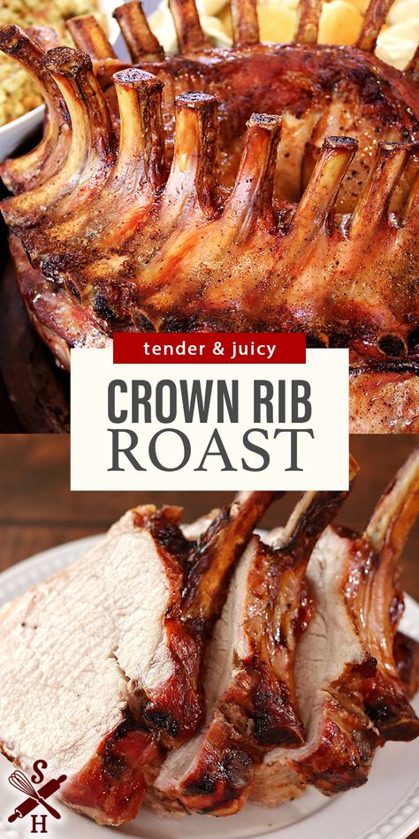 Crown rib roast for a large gathering that has been dry rubbed with thyme, sage, seasoned salt, and black pepper for a classic flavor. Perfect for family get-togethers at Easter, Thanksgiving, Christmas, and any celebration your family enjoys together. Crown Rib Roast, Easter Crown, Crown Roast, Instant Pot Pork Chops, Rib Roast Recipe, Easter Party Food, Tender Meat, Beef Roast, Roast Beef Recipes