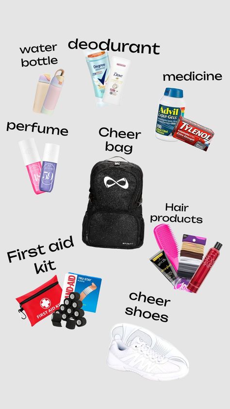 Cheer Bag Essentials, Cheer Essentials, Cheer Practice Outfits, Cheerleading Bags, Football Bag, Cheer Bag, Cheer Practice, School Bag Essentials, Cheer Life