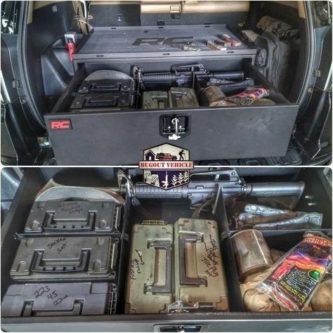 Vehicle Survival Gear, Overlanding Storage Ideas, Car Tool Storage, Bug Out Vehicle Ideas, Bug Out Truck, Tactical Room, Vehicle Organization, F150 Build, Jeep Upgrades