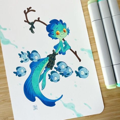 Pixar Concept Art, Rebecca Chan, Sea Monster Art, Luca Pixar, 30 Day Art Challenge, Lucas Arts, Sketchbook Cover, Sea Monster, Illustration Animation