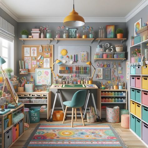 Small Room Craft Room, Two Person Craft Room, Sewing Art Room, Craft Bedroom Combo, Amazing Craft Rooms, Whimsical Craft Room, Girls Art Room, Art Room Ideas Home, Art Space In Bedroom