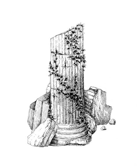 Ruins#ivy #ancient #column #temple #ruins #plant #time #illustration #drawing #blackwork #igblackandwhite Architectural Tattoo, Building Tattoo, Drawing Plants, Plants Drawing, Time Illustration, Temple Tattoo, Temple Drawing, Greek Columns, Temple Ruins