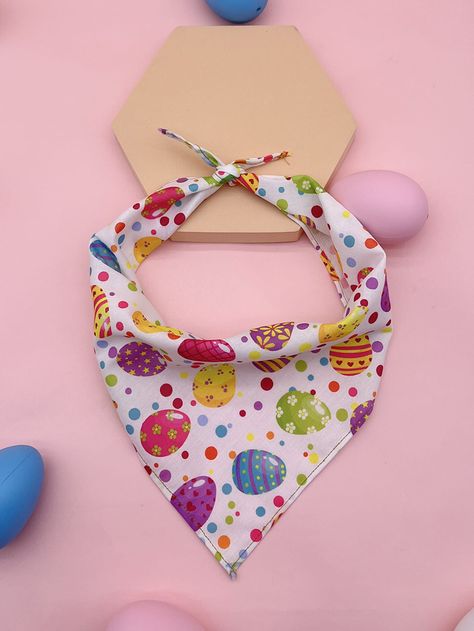 Multicolor    Polyester Cartoon Bandana Embellished   Pet Accessories Bandana Dog, Pet Scarf, Pet Bandana, Bandanas, Easter Egg, Pet Accessories, Solid Black, Easter Eggs, Egg