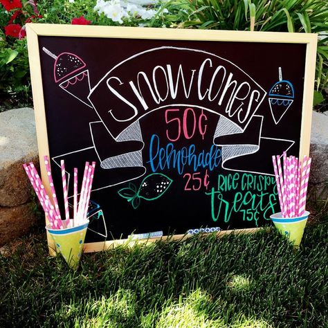 After begging to do a Snow Cone/Lemonade stand, she finally got to do it today!🍧🍋 I had some fun with chalk markers! 🤗 Snow Cone Stand Ideas Signs, Snow Cone Sign Ideas, Snowcone Ideas, Snowcone Stand, Snowball Stand, Snow Cone Stand, Stitch Birthday, Snow In Summer, Moana Birthday Party