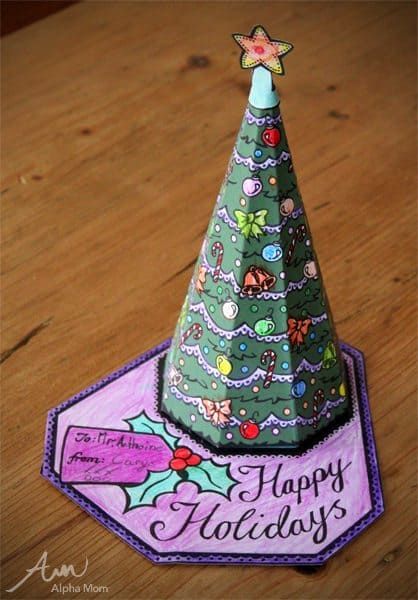 3D Christmas Tree Card Printable by Lindsey Boardman #christmas #christmastree #christmasdecorations #DIY #christmascraft #kidscraft #papercraft 3d Christmas Tree Card, Christmas Tree Paper Craft, 3d Christmas Card, 3d Christmas Cards, Christmas Tree Printable, Christmas Tree Template, Christmas Trees For Kids, Christmas Tree Card, 3d Christmas Tree