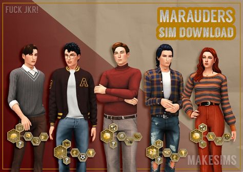 Marauders Sim(s) Download | Patreon Sims 4 Cc Sirius Black, Sims 4 Marauders, Sims 4 Cc Marauders, Sims 4 Harry Potter Cc, Sims Folder, Custom Sims, Cc Shopping, Lily Potter, My Sims