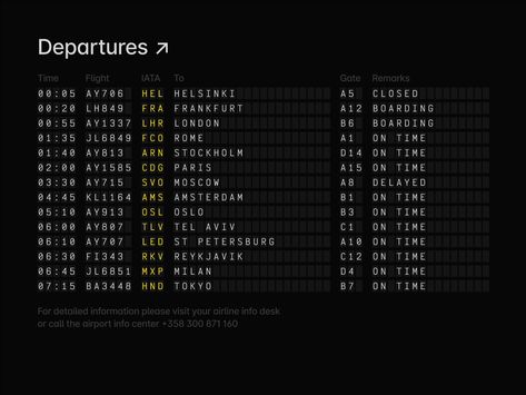 Airport departures board by Nisa Nord on Dribbble Departures Board, Frame By Frame, Design System, I Did It, Board Design, Design Design, Helsinki, Stockholm, Creative Professional