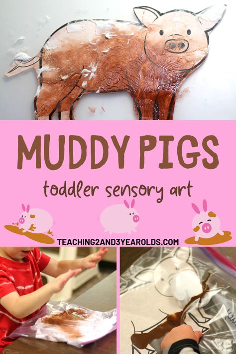 You must try this awesome muddy pig sensory art for toddlers! Well, preschoolers, too! And everything is contained in the bag during the process. How cool is that? #toddler #preschool #pigs #art #sensory Sensory Art For Toddlers, Pig Printable, Farm Activities Preschool, Muddy Pigs, Art For Toddlers, Chalk Activities, Farm Animals Preschool, Farm Lessons, Farm Animals Activities