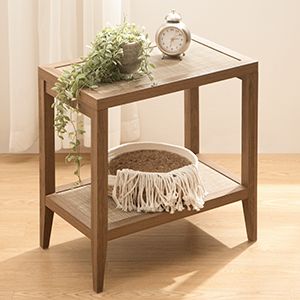 The Boho rattan side table features a two-tiered open storage design, a unique extra top shelf, and a spacious tabletop with a realistic rattan texture to fit your cozy home and provide more space for books, snacks, and drinks. Rattan Texture, Narrow End Table, Boho Nightstand, Rattan Nightstand, Shelves For Bedroom, Open Storage Shelves, Stylish Side Table, Nightstand Set Of 2, Natural Living Room