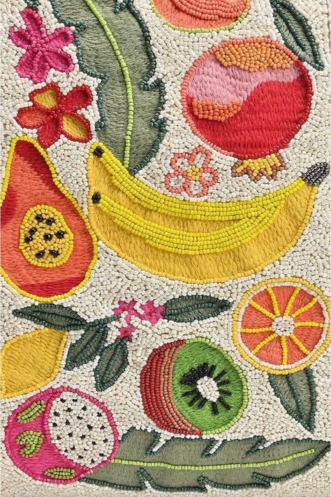 Fruits Pattern, Embroidered Tote Bag, Embroidered Tote, Bead Embroidery Patterns, Art N Craft, Mixed Fruit, Pattern Ideas, Fabric Beads, Fruit Pattern