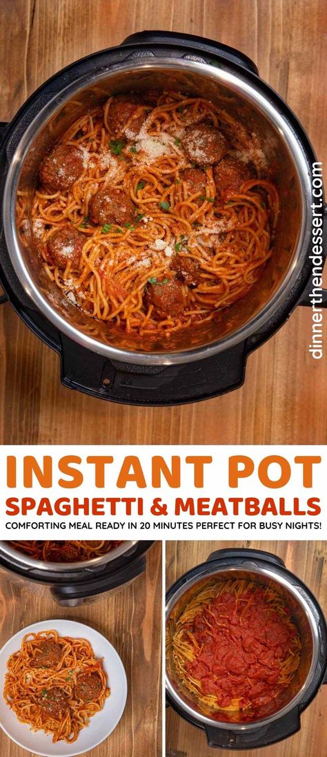 Instant Pot Spaghetti and Meatballs is a comforting Italian meal ready in about 20 minutes start to finish, even on the busiest weeknights! This easy pressure cooker meal is the perfect way to make pasta! Instant Pot Pasta And Meatballs, Pressure Cooker Spaghetti And Meatballs, Instapot Spaghetti And Meatballs Frozen, Spaghetti And Meatballs Instant Pot, Utah Scones, Instant Pot Spaghetti And Meatballs, Pressure Cooker Spaghetti, Spaghetti And Meatballs Recipe, Baked Spaghetti And Meatballs